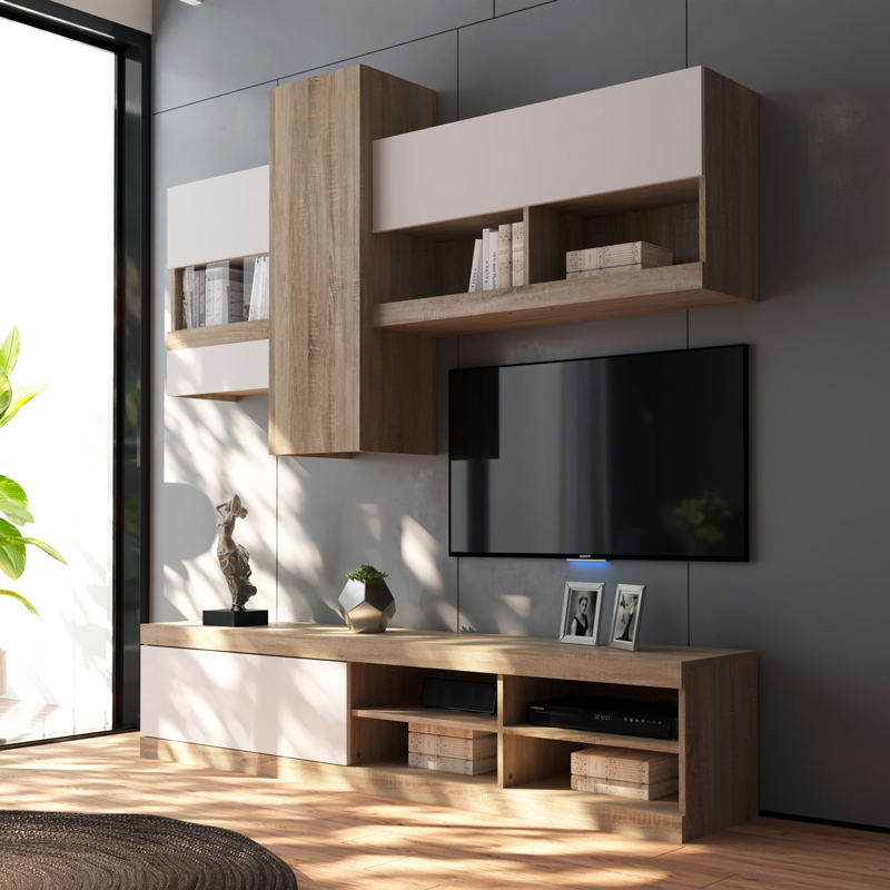 Σύνθετο σαλονιού Torania pakoworld sonoma-λευκό 185x37x145εκ Σύνθετο σαλονιού Torania sonoma-λευκό 185x37x145εκ - Image 1
