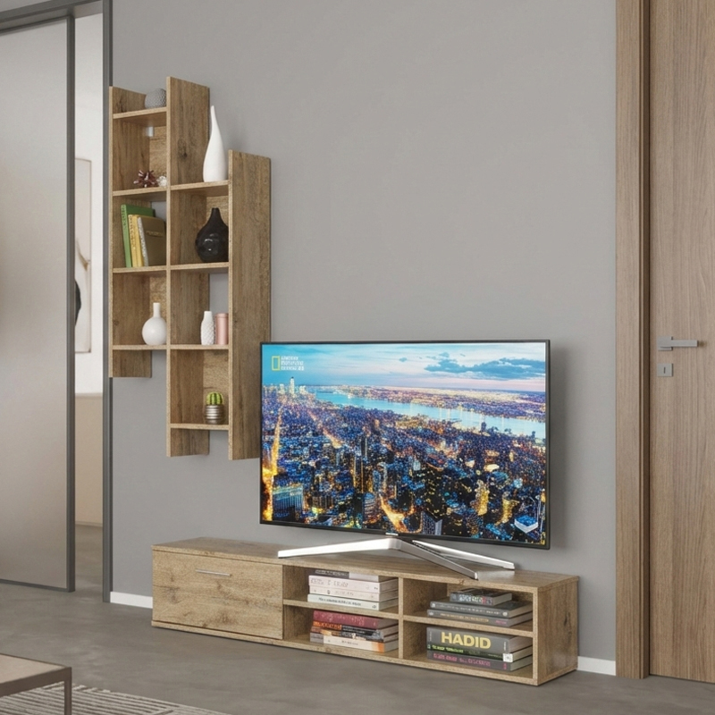 Σύνθετο σαλονιού Sarona pakoworld oak 150x35x160εκ Σύνθετο σαλονιού Sarona oak 150x35x160εκ - Image 1