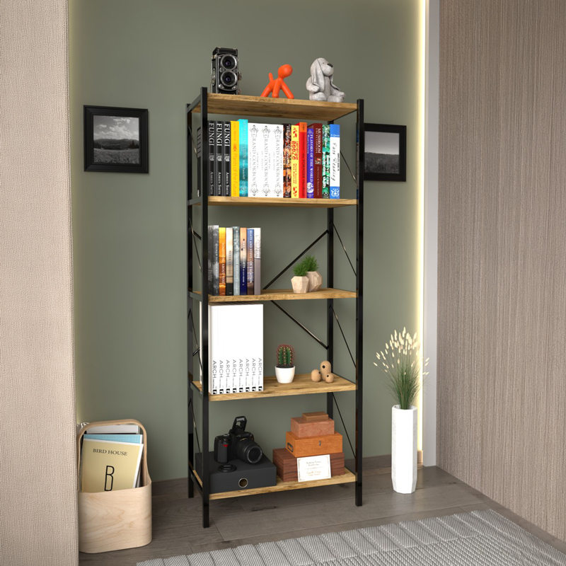 Βιβλιοθήκη Bimblem pakoworld oak με μαύρο μέταλλο 60x30x150εκ Βιβλιοθήκη Bimblem oak με μαύρο μέταλλο 60x30x150εκ - Image 1