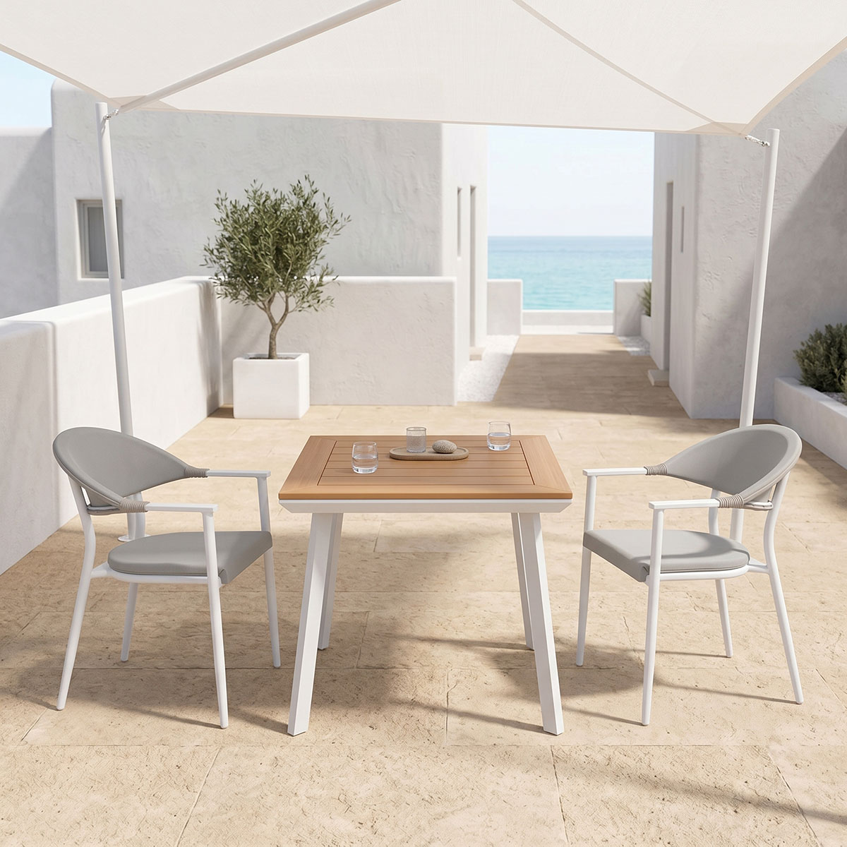 Τραπεζαρία Synergy-Pino σετ 3τεμ pakoworld λευκό αλουμίνιο και plywood σε φυσικό χρώμα 80x80x74εκ Τραπεζαρία Synergy-Pino σετ 3τεμ λευκό αλουμίνιο και plywood σε φυσικό χρώμα 80x80x74εκ - Image 1