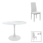 Τραπεζαρία Balou-Parker σετ 5τεμ λευκό Φ120x73εκ