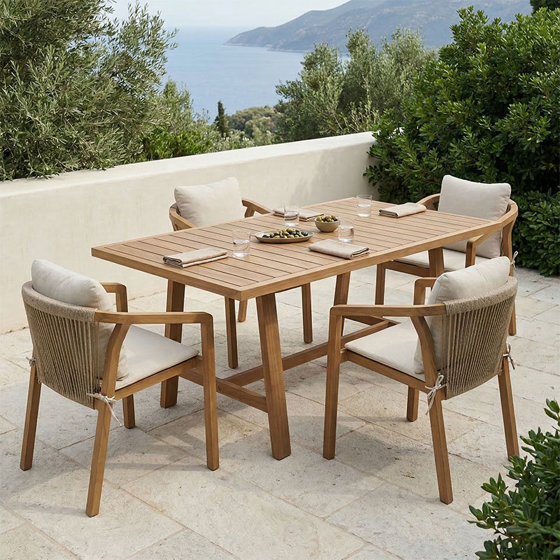 Τραπεζαρία Malibu pakoworld μασίφ ξύλο ακακίας 160x90x75εκ Σετ 5τεμ Τραπεζαρία Malibu μασίφ ξύλο ακακίας 160x90x75εκ Σετ 5τεμ - Image 1