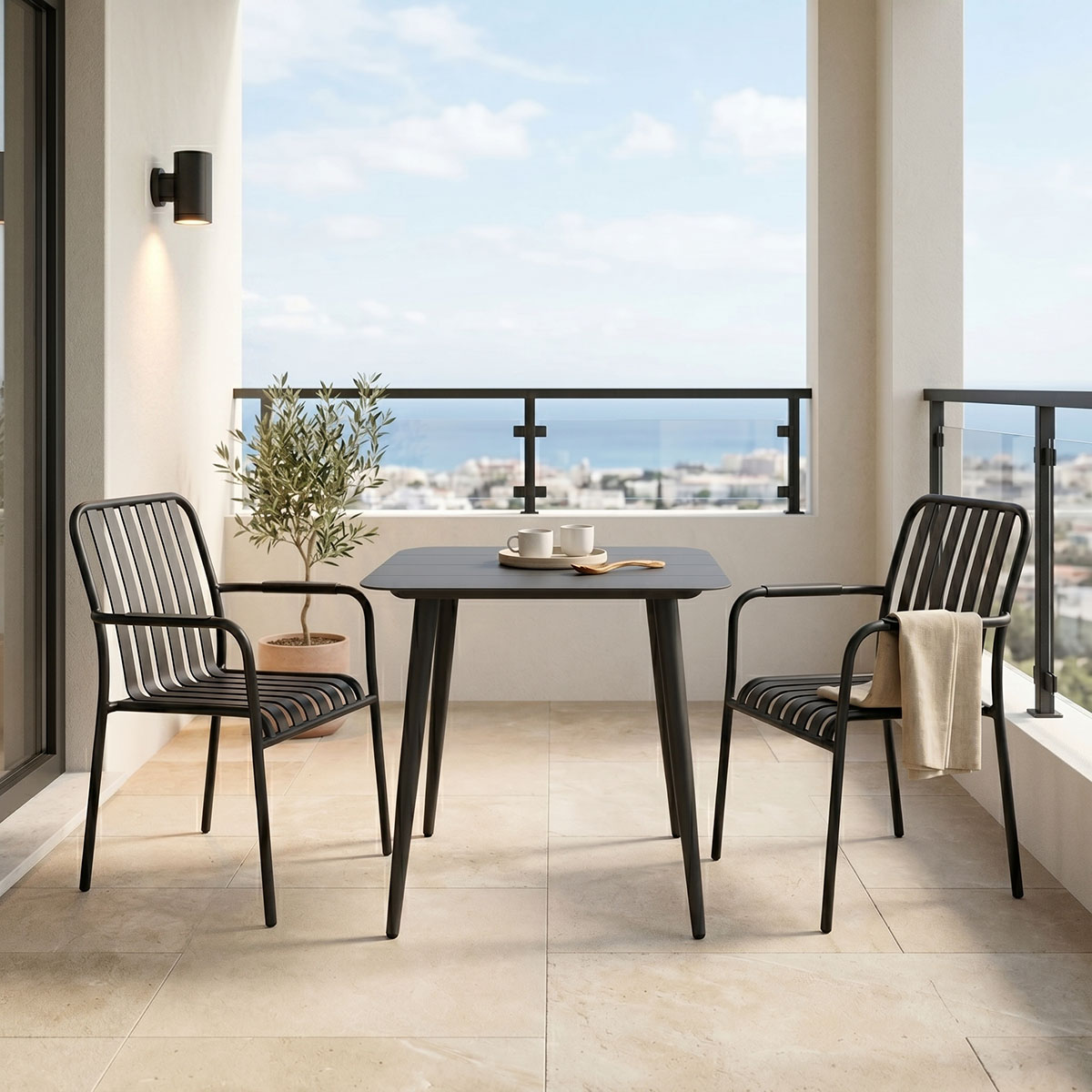 Τραπεζαρία Heven Vista pakoworld σετ 3τεμ μαύρο αλουμίνιο 80x80x72εκ Τραπεζαρία Heven Vista σετ 3τεμ μαύρο αλουμίνιο 80x80x72εκ - Image 1