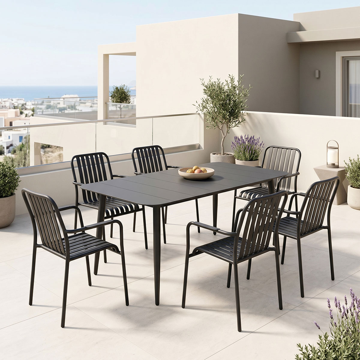 Τραπεζαρία Heven Vista pakoworld σετ 7τεμ μαύρο αλουμίνιο 150x80x72εκ Τραπεζαρία Heven Vista σετ 7τεμ μαύρο αλουμίνιο 150x80x72εκ - Image 1