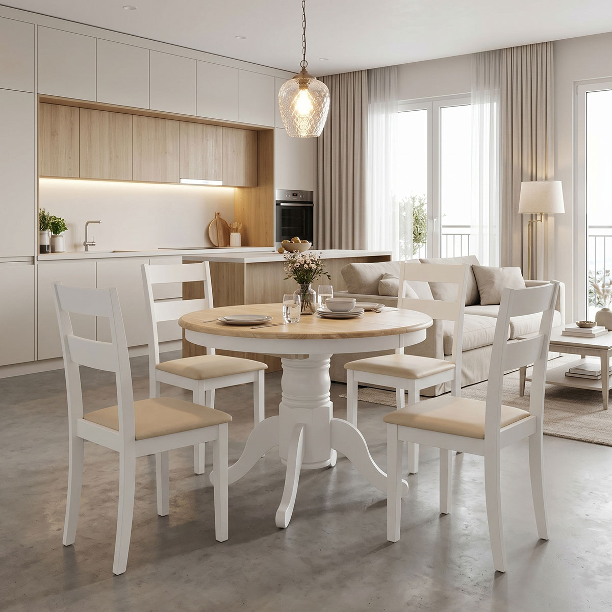 Τραπεζαρία Dallan Lars pakoworld 5τεμ λευκό rubberwood Φ100(+38)x100x75εκ Τραπεζαρία Dallan Lars 5τεμ λευκό rubberwood Φ100(+38)x100x75εκ - Image 1