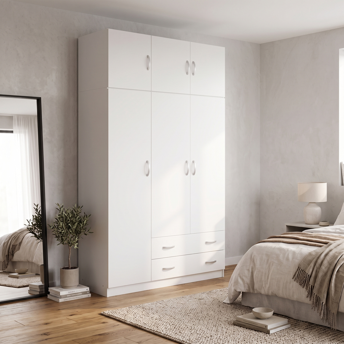 Ντουλάπα τρίφυλλη με πατάρι Alvia pakoworld λευκό 150x51x240εκ Ντουλάπα τρίφυλλη με πατάρι Alvia λευκό 150x51x240εκ - Image 1