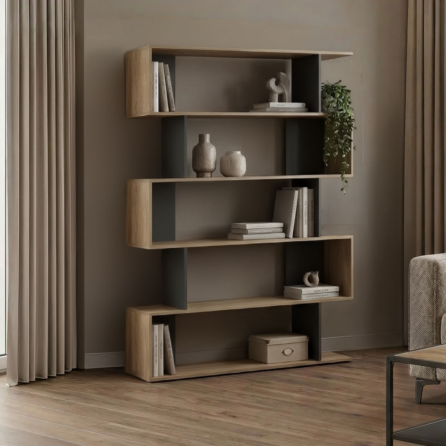 Βιβλιοθήκη Tetri pakoworld sonoma-ανθρακί 121.8x25.4x158.8εκ Βιβλιοθήκη Tetri sonoma-ανθρακί 121.8x25.4x158.8εκ - Image 1