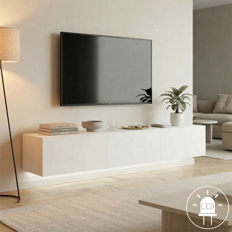 Έπιπλο τηλεόρασης επιτοίχιο με Led Rival pakoworld λευκό 180x35x30εκ Έπιπλο τηλεόρασης επιτοίχιο με Led Rival λευκό 180x35x30εκ - Image 1