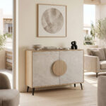 Μπουφές Gora sonoma-μπεζ οψη μαρμαρου 110x35.5x82εκ