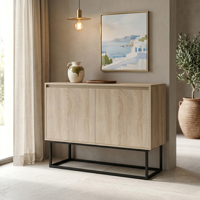 Μπουφές Dabia pakoworld sonoma-πόδι μαύρο μέταλλο 100x40x74εκ Μπουφές Dabia sonoma-πόδι μαύρο μέταλλο 100x40x74εκ - Image 1