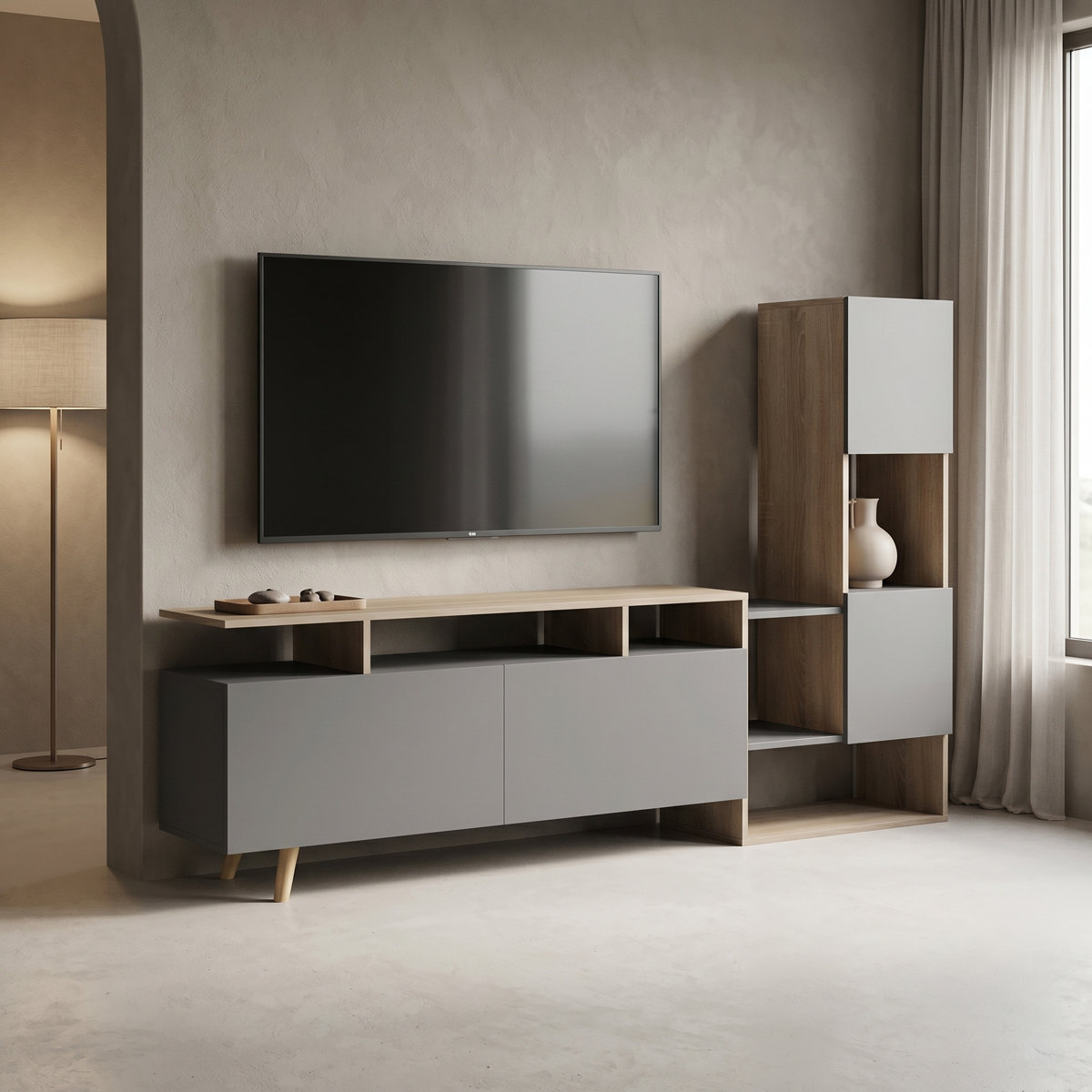 Σύνθετο σαλονιού Defry pakoworld sonoma-ανθρακί 177.5x31.5x110εκ Σύνθετο σαλονιού Defry sonoma-ανθρακί 177.5x31.5x110εκ - Image 1