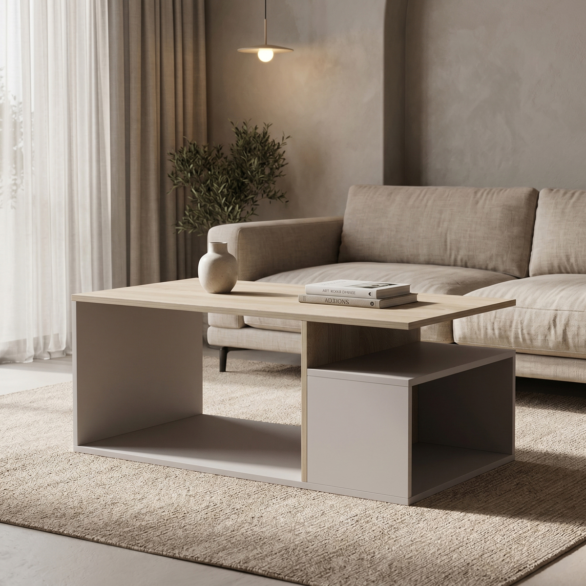 Τραπέζι σαλονιού Wendo pakoworld taupe-sonoma 91x37x50εκ Τραπέζι σαλονιού Wendo taupe-sonoma 91x37x50εκ - Image 1