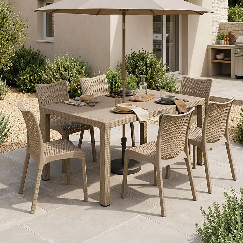 Τραπεζαρία Explore-Confident pakoworld σετ 7τεμ PP cappuccino 150x90x73,5εκ Τραπεζαρία Explore-Confident σετ 7τεμ PP cappuccino 150x90x73,5εκ - Image 1