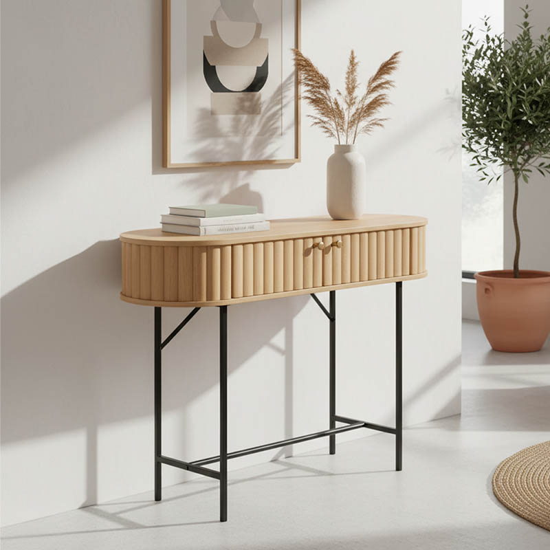 Κονσόλα Zakro pakoworld MDF-μέταλλο σε oak απόχρωση 80x30x70εκ Κονσόλα Zakro MDF-μέταλλο σε oak απόχρωση 80x30x70εκ - Image 1
