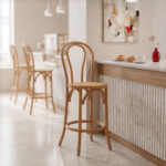 Σκαμπό μπαρ Thonet φυσικό ξύλο οξιάς-έδρα φυσικό rattan 41x50x105εκ