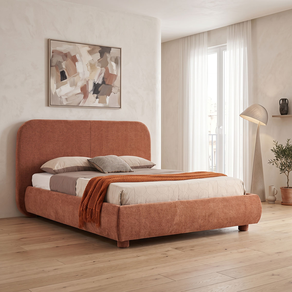 Κρεβάτι Salena pakoworld terracotta ύφασμα 160x200εκ Κρεβάτι Salena terracotta ύφασμα 160x200εκ - Image 1