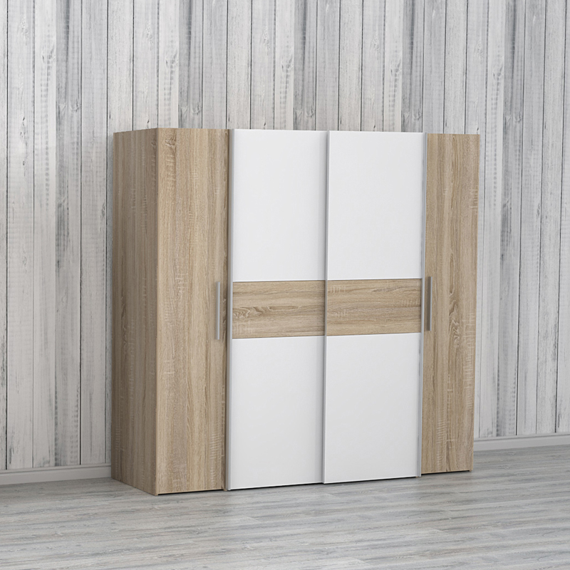 Ντουλάπα ρούχων Closet pakoworld τετράφυλλη sonoma oak-λευκό μελαμίνης 200x61.5x190.5εκ Ντουλάπα ρούχων Closet pakoworld τετράφυλλη sonoma oak-λευκό μελαμίνης 200x61.5x190.5εκ - Image 1