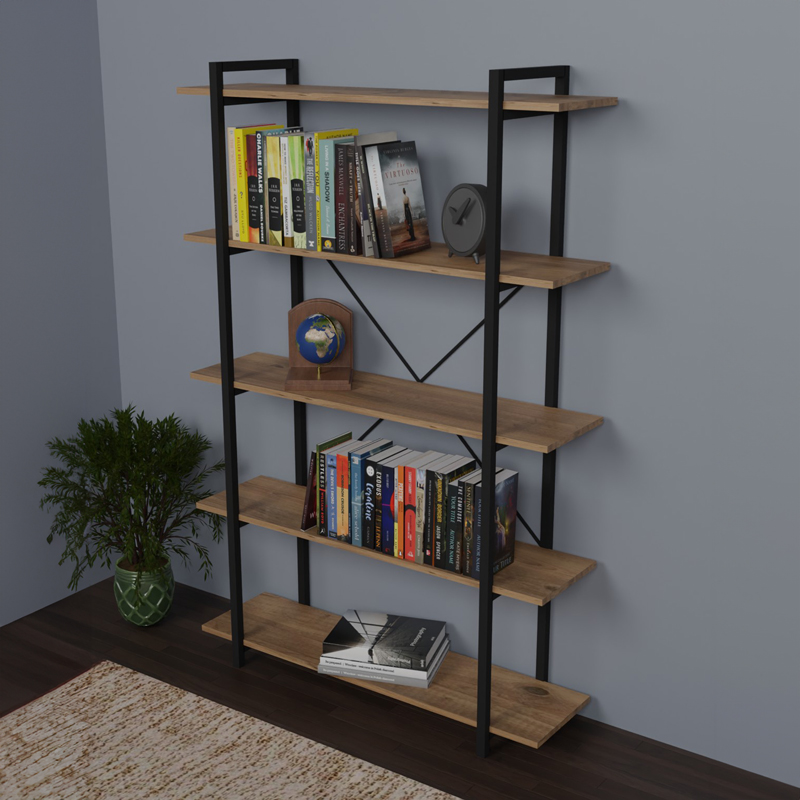 Βιβλιοθήκη Reson pakoworld oak μελαμίνης-μαύρο μέταλλο 120x34x180εκ Βιβλιοθήκη Reson oak μελαμίνης-μαύρο μέταλλο 120x34x180εκ - Image 1