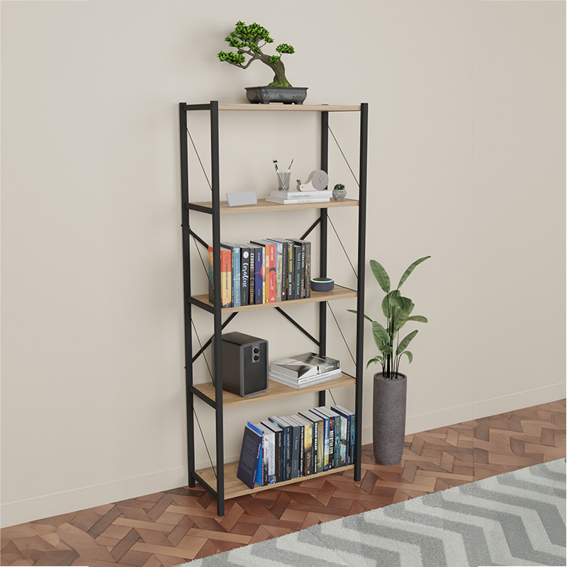 Βιβλιοθήκη Draizy pakoworld oak μελαμίνης-μαύρο μέταλλο 63x30x150εκ Βιβλιοθήκη Draizy oak μελαμίνης-μαύρο μέταλλο 63x30x150εκ - Image 1