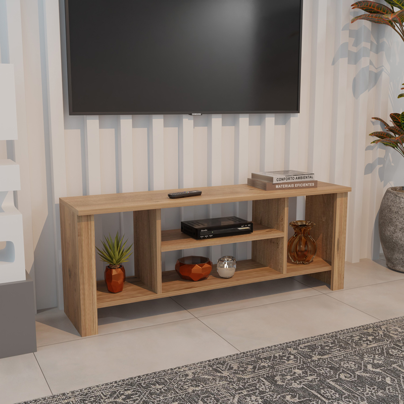 Έπιπλο τηλεόρασης Seref pakoworld σε oak απόχρωση 120x30x47εκ Έπιπλο τηλεόρασης Seref σε oak απόχρωση 120x30x47εκ - Image 1
