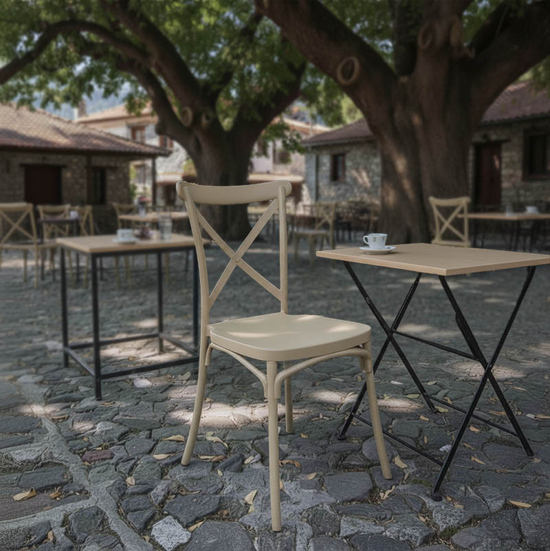 Καρέκλα Crossie pakoworld στοιβαζόμενη pp σε απόχρωση cappucino 41x46x84εκ Καρέκλα Crossie στοιβαζόμενη pp σε απόχρωση cappucino 41x46x84εκ - Image 1
