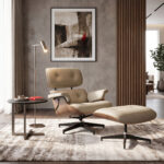 Πολυθρόνα-υποπόδιο relax Jenna μπεζ pu- plywood καρυδί-βάση χρωμίου 82x92x82εκ