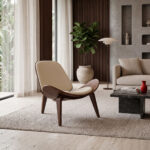 Πολυθρόνα Vilma PU μπεζ- plywood καρυδί 90x76.5x74.5εκ