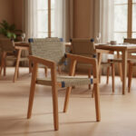 Πολυθρόνα Salama σκελετός teak ξύλο σε φυσική απόχρωση και κρεμ-μαύρο pe σχοινί 57x60x85εκ