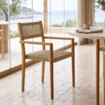 Πολυθρόνα Lengan σκελετός teak ξύλο σε φυσική απόχρωση-μπεζ σχοινί 54x52x80εκ