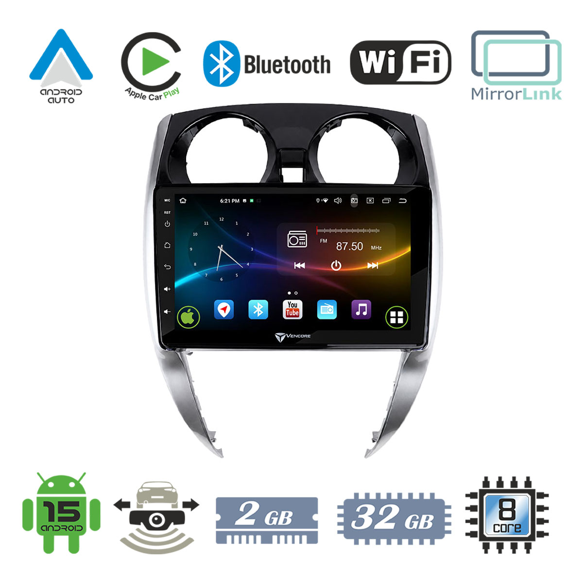 35633dc0ce9a6519_20261006135821 VenCore 3236-10008-0481B - Οθόνη Multimedia Android 15 10.1" 9109A MTK6762 Octa-Core 2GB/32GB IPS με Πρόσοψη, CarPlay, Android Auto και Υποστήριξη Κάμερας Οπισθοπορείας AHD για Nissan Note 2013-2018 – Μαύρη - Image 1