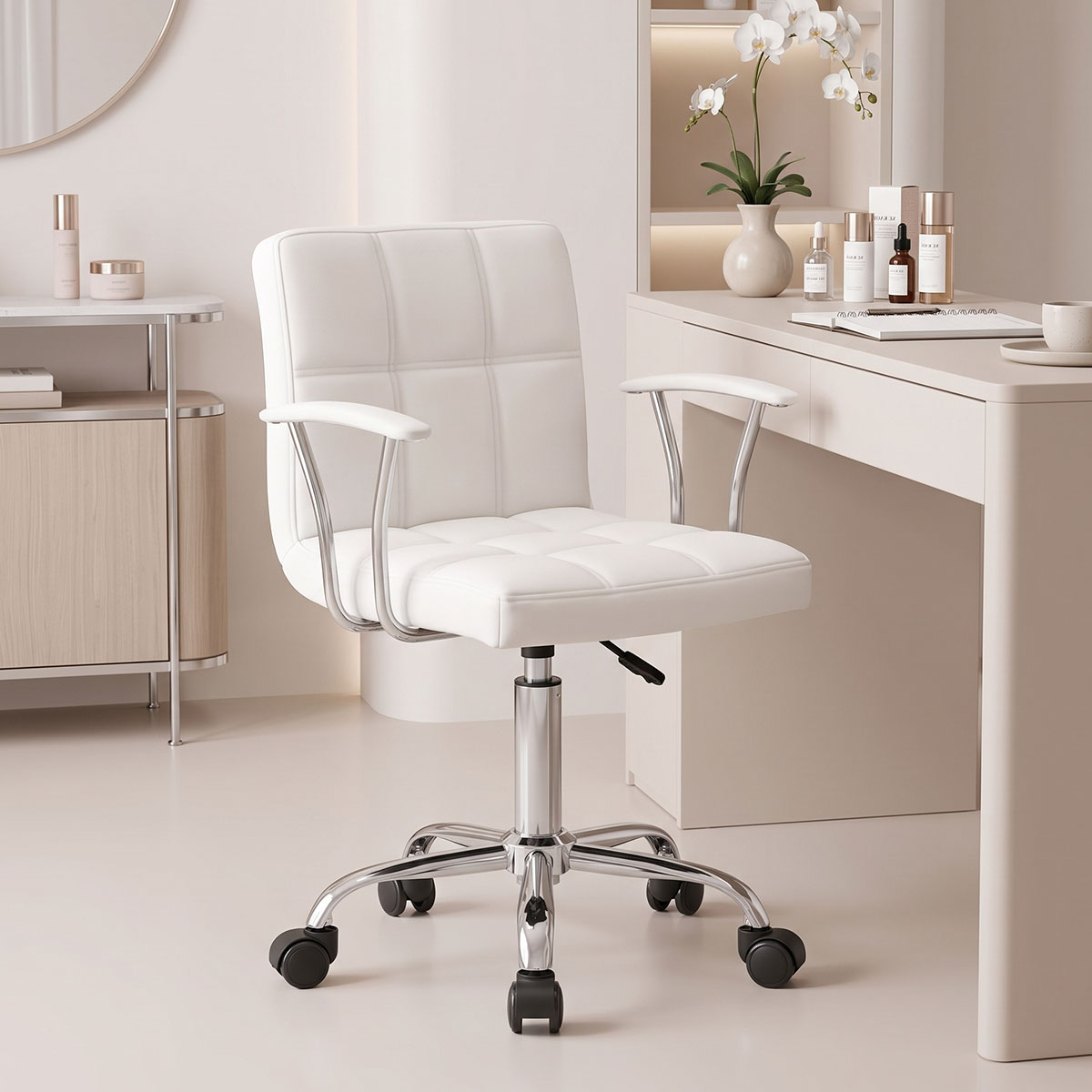 Καρέκλα γραφείου Buleco pakoworld pu σε λευκή απόχρωση 56x46x74-86εκ Καρέκλα γραφείου Buleco pu σε λευκή απόχρωση 56x46x74-86εκ - Image 1