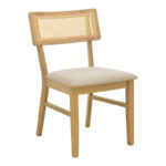 Καρέκλα Raffles rubberwood με pe rattan και γκρι μπεζ ύφασμα 47x48x83.5εκ