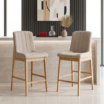 Σκαμπό μπαρ Dalby sonoma rubberwood και μπεζ ύφασμα 50x45x102,5εκ