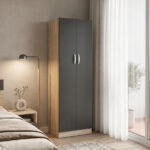 Ντουλάπα δίφυλλη Athos σε sonoma-ανθρακί απόχρωση 60x42x180εκ