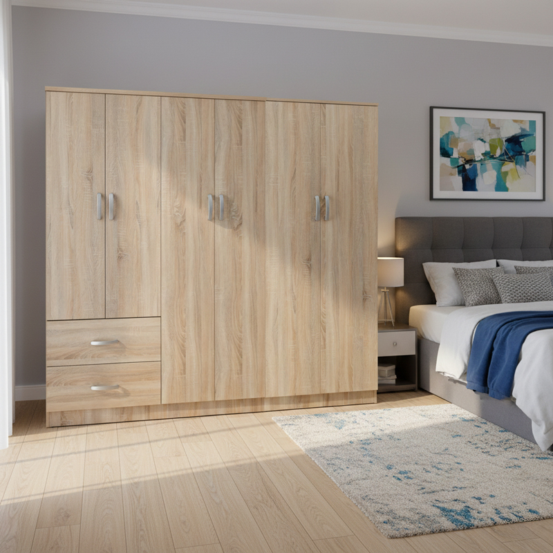 Ντουλάπα εξάφυλλη Athos Ι pakoworld sonoma 200.5x42x180εκ Ντουλάπα εξάφυλλη Athos Ι sonoma 200.5x42x180εκ - Image 1