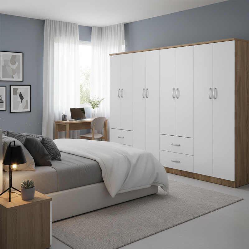 Ντουλάπα οχτάφυλλη Athos pakoworld sonoma-λευκή 241x42x181εκ Ντουλάπα οχτάφυλλη Athos sonoma-λευκή 241x42x181εκ - Image 1