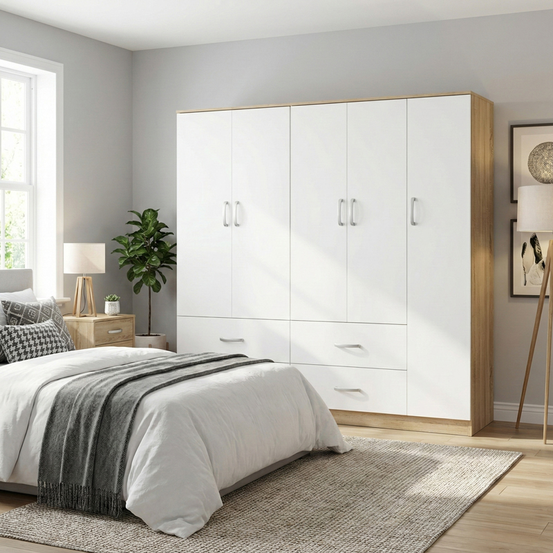 Ντουλάπα πεντάφυλλη Athos pakoworld sonoma-λευκό 170x42x180εκ Ντουλάπα πεντάφυλλη Athos sonoma-λευκό 170x42x180εκ - Image 1