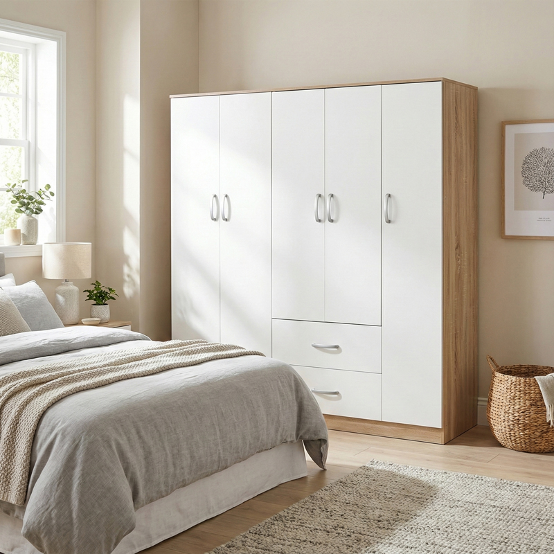 Ντουλάπα πεντάφυλλη Athos I pakoworld sonoma-λευκό 170x42x180εκ Ντουλάπα πεντάφυλλη Athos I sonoma-λευκό 170x42x180εκ - Image 1