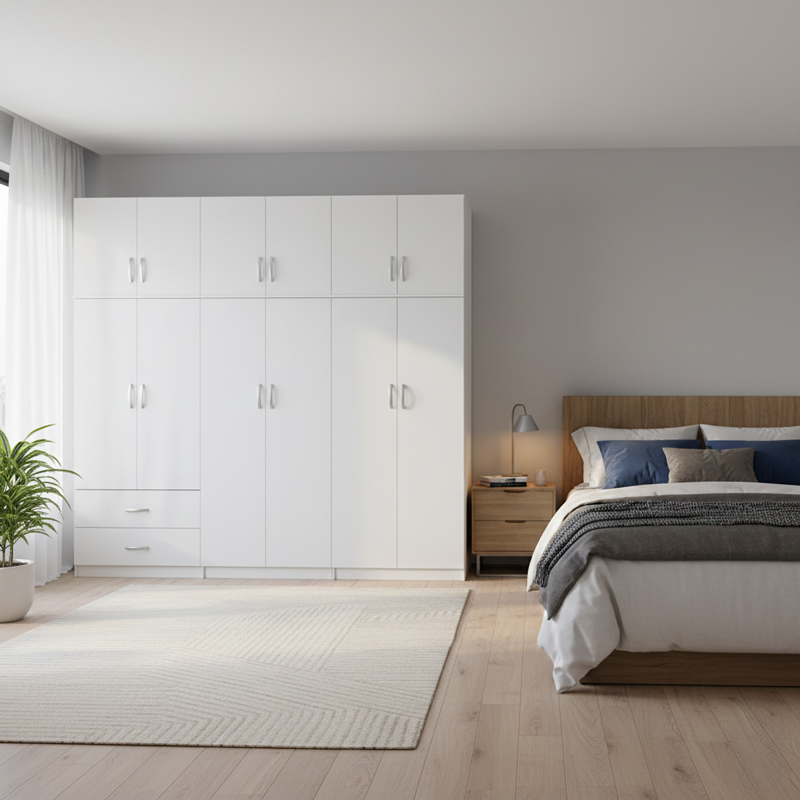 Ντουλάπα εξάφυλλη με πατάρι Athos I pakoworld λευκή 240x42x240εκ Ντουλάπα εξάφυλλη με πατάρι Athos I λευκή 240x42x240εκ - Image 1
