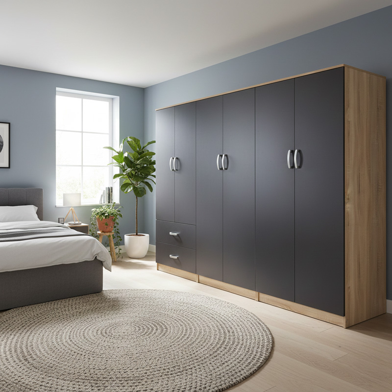 Ντουλάπα εξάφυλλη Athos I pakoworld sonoma-ανθρακί 240x42x180εκ Ντουλάπα εξάφυλλη Athos I sonoma-ανθρακί 240x42x180εκ - Image 1