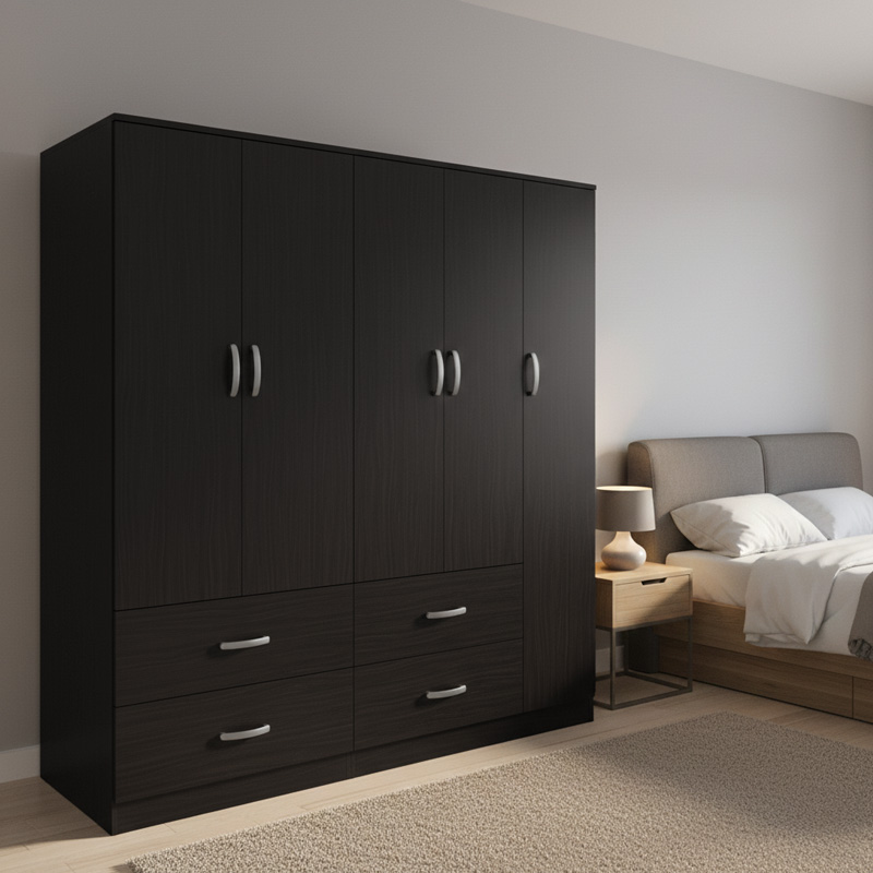 Ντουλάπα πεντάφυλλη με πατάρι Athos pakoworld wenge 170x42x240εκ Ντουλάπα πεντάφυλλη με πατάρι Athos wenge 170x42x240εκ - Image 1