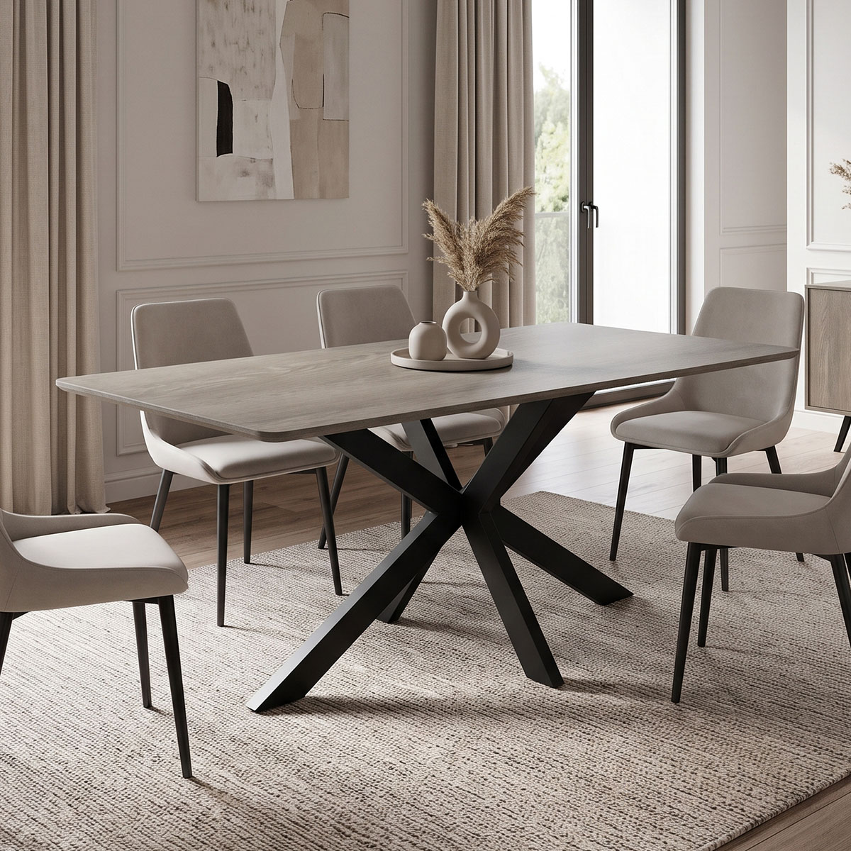 Τραπέζι Bethan pakoworld sonoma με γκρι mdf και μαύρο μέταλλο 160x80x75εκ Τραπέζι Bethan sonoma με γκρι mdf και μαύρο μέταλλο 160x80x75εκ - Image 1