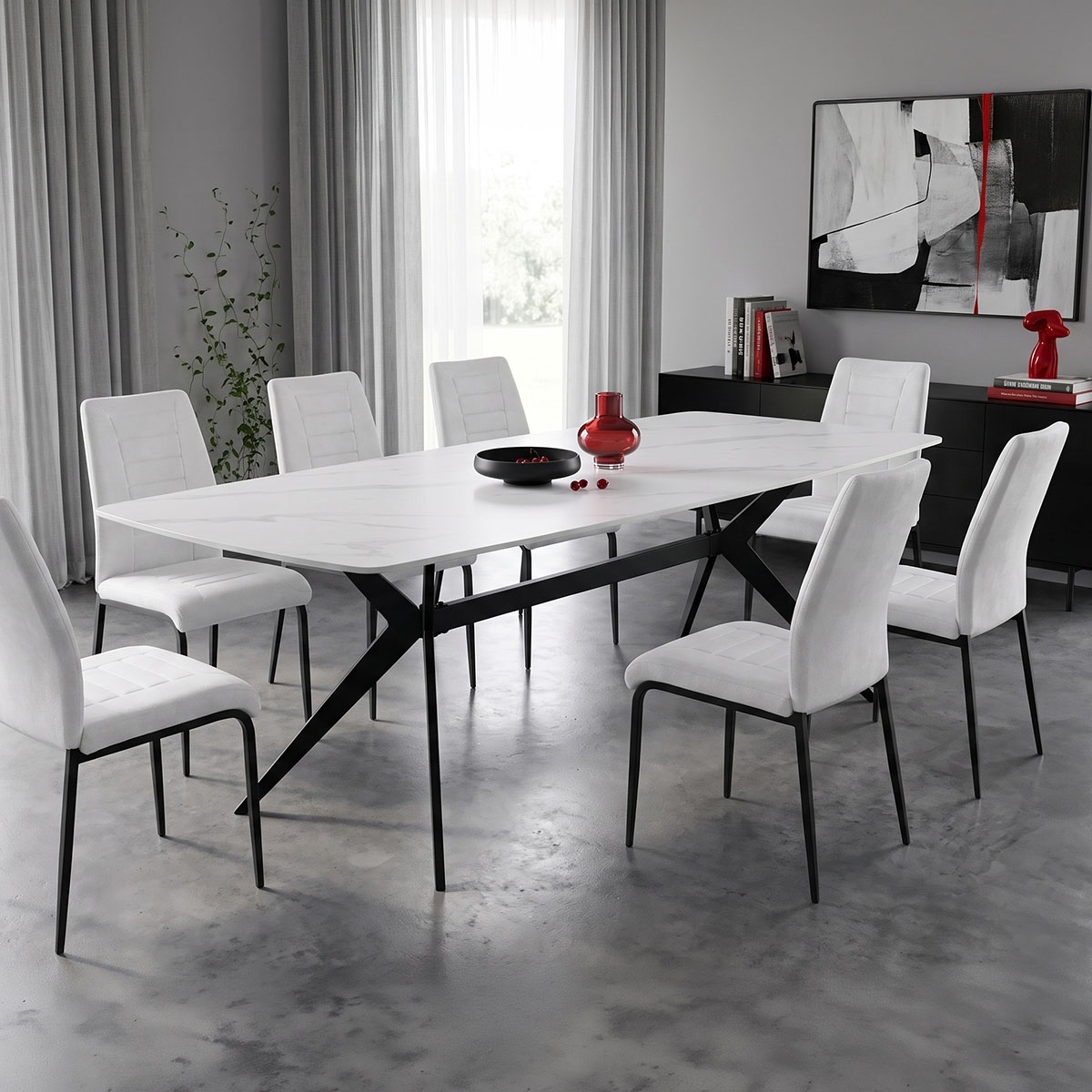 Τραπέζι Ezali pakoworld sintered stone λευκή ματ όψη μαρμάρου με μαύρο μεταλλικό πόδι 180x90x75εκ Τραπέζι Ezali sintered stone λευκή ματ όψη μαρμάρου με μαύρο μεταλλικό πόδι 180x90x75εκ - Image 1
