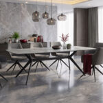 Τραπέζι Ezali sintered stone γκρι όψη μαρμάρου με μαύρο μεταλλικό πόδι 180x90x75εκ