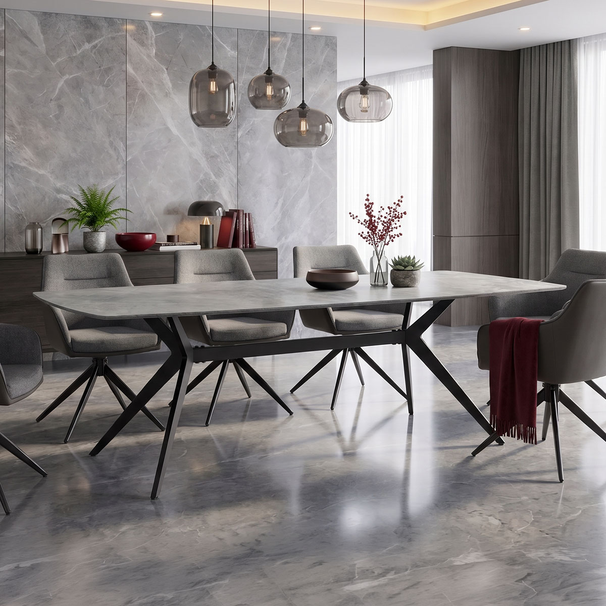 Τραπέζι Ezali pakoworld sintered stone γκρι όψη μαρμάρου με μαύρο μεταλλικό πόδι 180x90x75εκ Τραπέζι Ezali sintered stone γκρι όψη μαρμάρου με μαύρο μεταλλικό πόδι 180x90x75εκ - Image 1