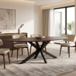 Τραπέζι Makrey καρυδί mdf- μαύρα μεταλλικά πόδια 180x90x75εκ