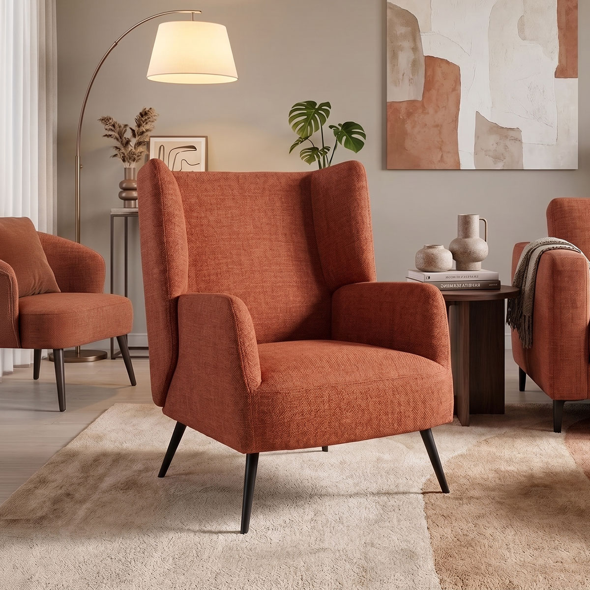 Πολυθρόνα Mareta pakoworld terracotta ύφασμα με πόδι σε μαύρη απόχρωση 83x80x99εκ Πολυθρόνα Mareta terracotta ύφασμα με πόδι σε μαύρη απόχρωση 83x80x99εκ - Image 1