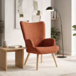 Πολυθρόνα-μπερζέρα Gerlina terracotta ύφασμα με πόδι σε φυσική απόχρωση 71x64x94εκ