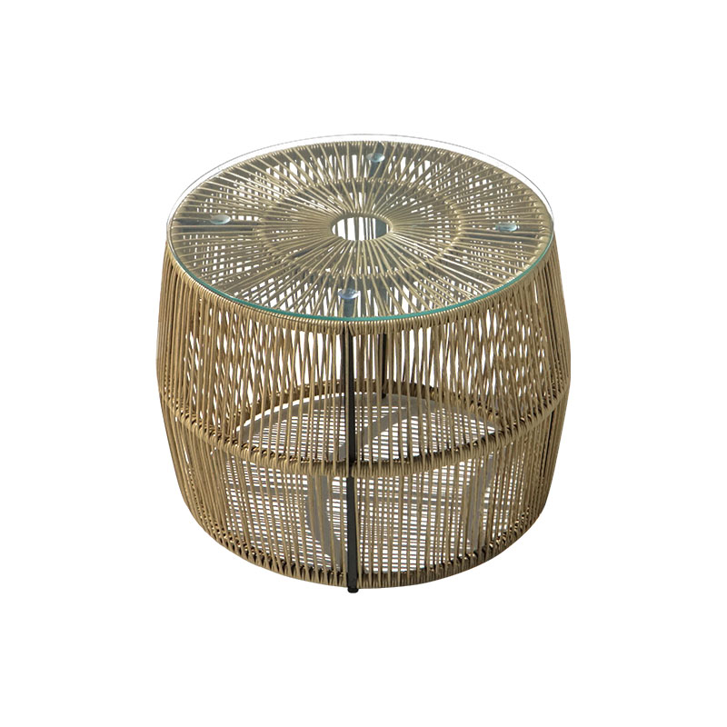 Τραπέζι Adela pakoworld pe wicker-γυαλί σε φυσική απόχρωση Φ47x38εκ Τραπέζι Adela pe wicker-γυαλί σε φυσική απόχρωση Φ47x38εκ - Image 1