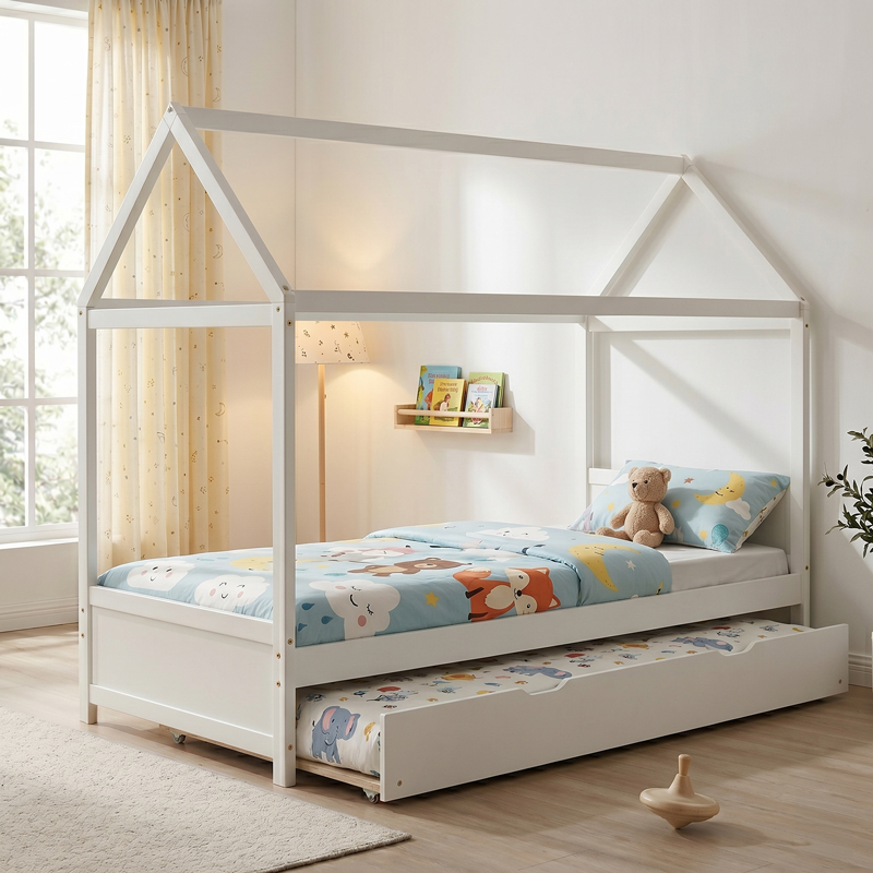 Παιδικό κρεβάτι DreamHouse τ. Μontessori pakoworld με συρόμενο κρεβάτι ξύλο πεύκου λευκό 90x190εκ Παιδικό κρεβάτι DreamHouse τ. Μontessori με συρόμενο κρεβάτι ξύλο πεύκου λευκό 90x190εκ - Image 1